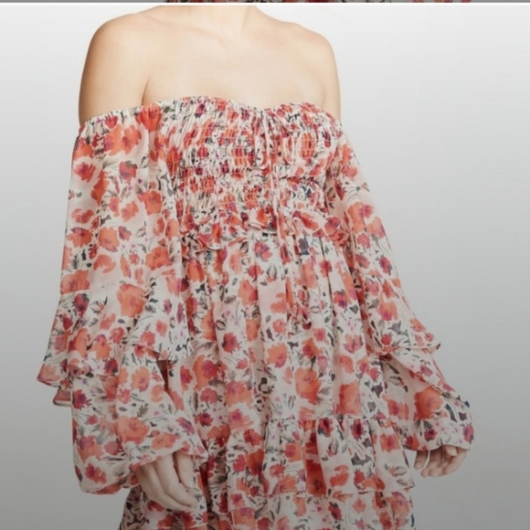 MISA Los Angeles Asra Red Floral Puff Sleeve Dress | US Size Medium - Picture 10 of 14